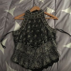 Vintage high neck beaded tank top