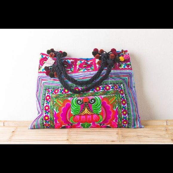 Bohemian Embroidered Blue Orchids Bag