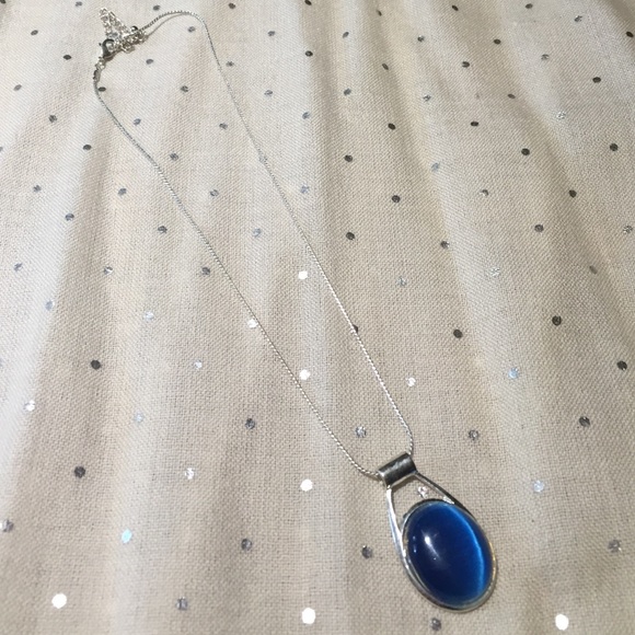 Silver chain with bright blue pendant