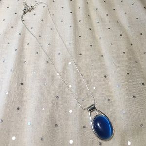 Silver chain with bright blue pendant