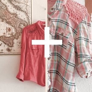BOTH Papaya Lace-Back button-down Blouses
