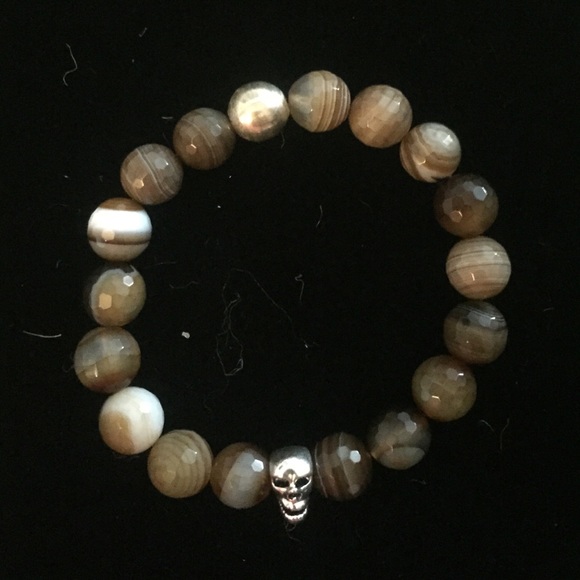 All natural stone skull bracelet