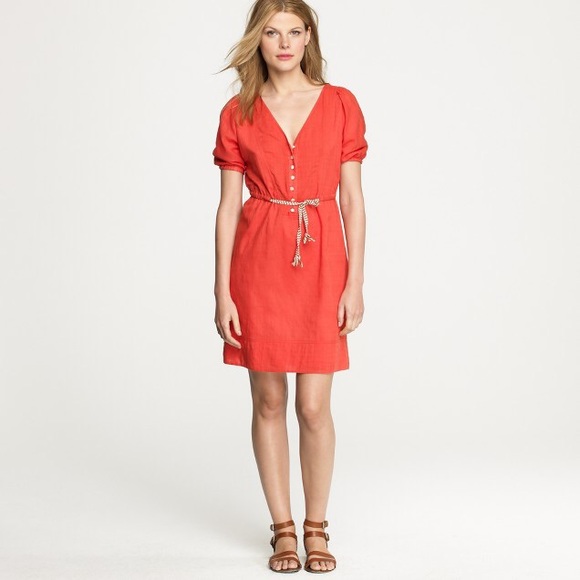 J Crew Rumi Dress Coral/Orange Tie waist V neck