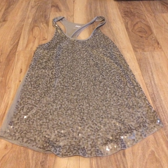 Express Olive Sequin Tank Top with T Back