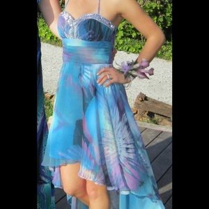 Watercolor high-low halter dress