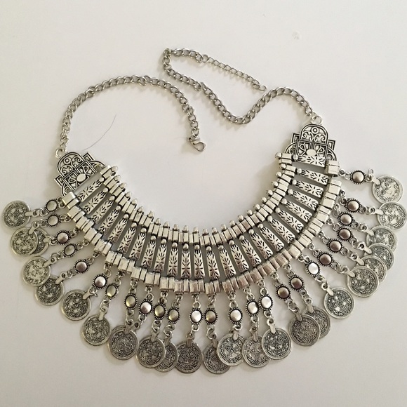 Turkish bohemian gypsy coin statement necklace - Picture 1 of 4