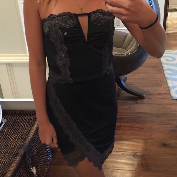 Free People strapless black dress with lace