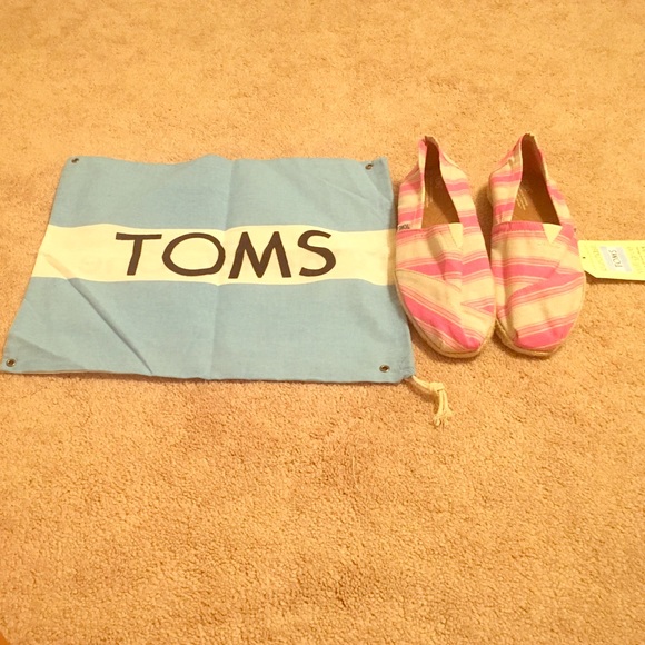 Pink and white striped TOMS