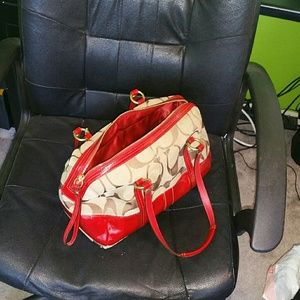 Red & tan coach bag
