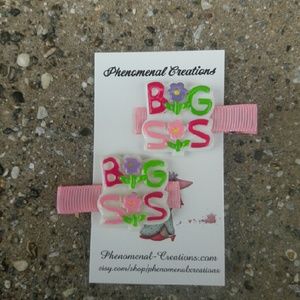 Girls Big Sis Handmade Alligator Grosgrain Ribbon Hair Clip