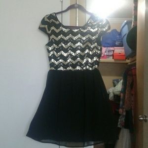 Black and gold cheveron dress