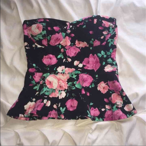 Floral Peplum Strapless Top - Picture 1 of 2