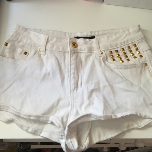 Forever 21 white gold studded shorts