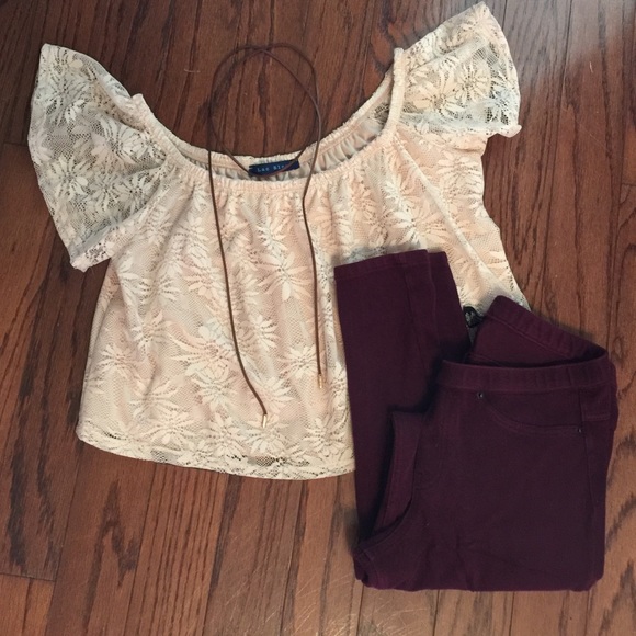 Cream lace crop