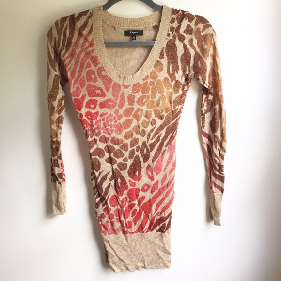 Express Tops - Express Glitter Animal Print Tunic