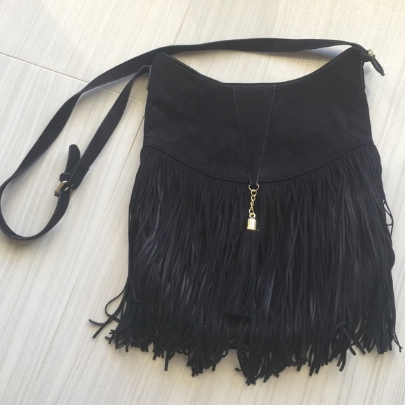 Black Suede Fringe Bag