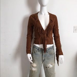 Cognac suede fringe jacket boho