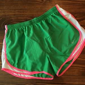 Green and Pink Nike Dri Fit Shorts Large