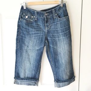 INC Denim Bermuda Capris Bling Gemstone Buttons