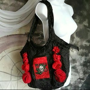 Velveteen Lined Buzzsaw LA Goth Purse Skull &Roses
