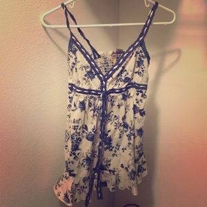 Blue and white floral blouse