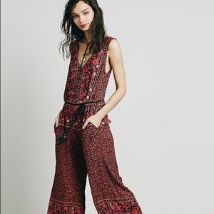 Free people red floral jumpsuit,printed culotte.