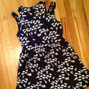Elephant print navy dress with sleeve cutouts