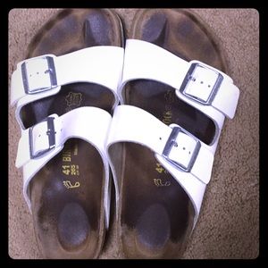 White Patent Birkenstock Arizona sandals, size 41