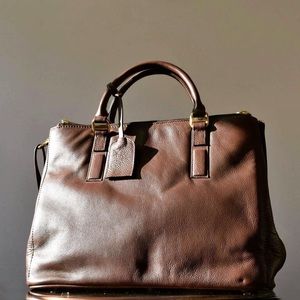 Brown leather Double zip Tote