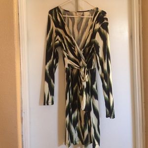 Green and black wrap dress