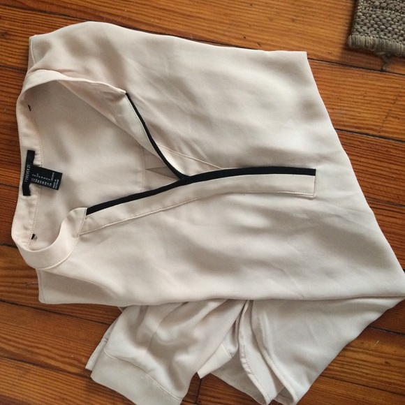 Tan and black sheer blouse