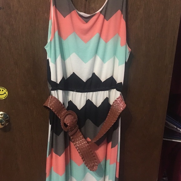 Chevron Belted Maxi Dress