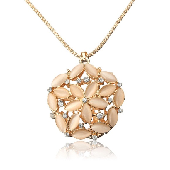 long flower necklace with crystals