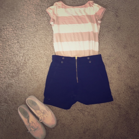 Dark blue high waisted jean shorts