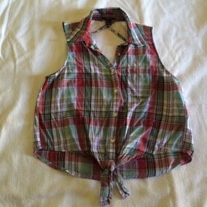 Plaid/ lace button up