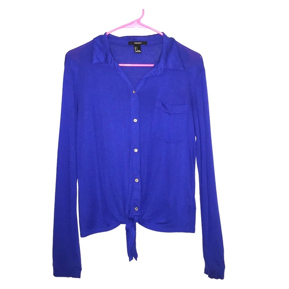 Long sleeve navy blue blouse colored soft shirt.