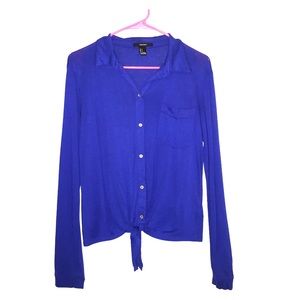 Long sleeve navy blue blouse colored soft shirt.