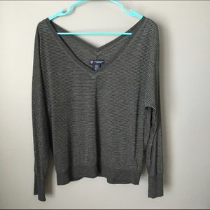 AE L/S Sparkle Striped V-Neck Top