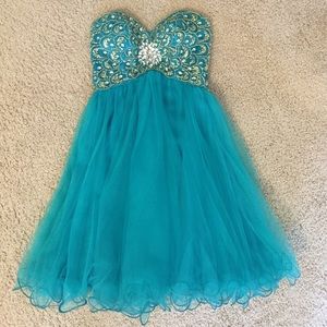 turquoise beaded Camille homecoming dress