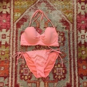 Neon peach scalloped bikini