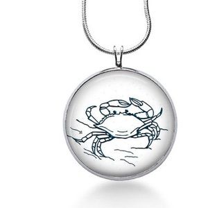 Blue crab necklace silver plated
