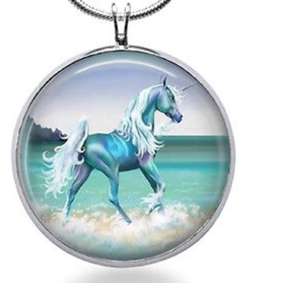 Blue unicorn running in the ocean