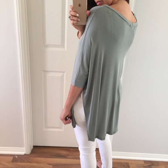 SOLD OUT • Sage Ribbed Loose Split Top - Picture 3 of 4