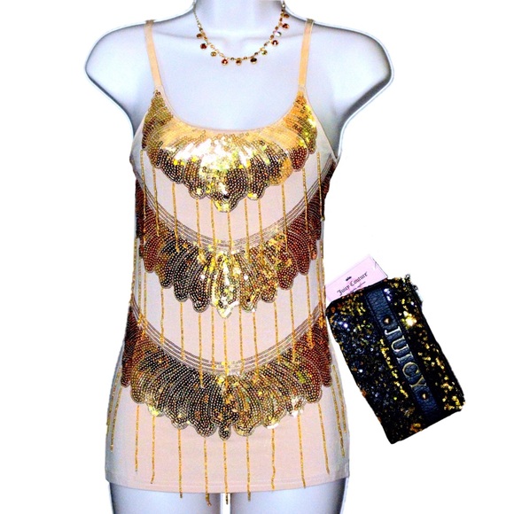 💲⬇️ Cami bead and sequin beige top size S NWT - Picture 2 of 4