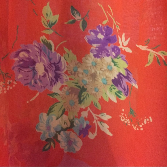 Sheer flowy orange Forever 21 flowered crop top - Picture 2 of 3