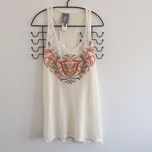 Cream Embroidered Racerback Tank