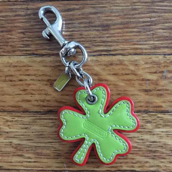 Coach Shamrock Leather Keychain! Green, Red & Gold