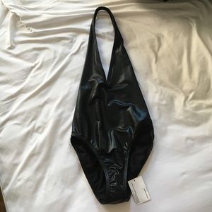 American Apparel black metallic halter bodysuit