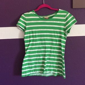 Green and white stripped t shirt