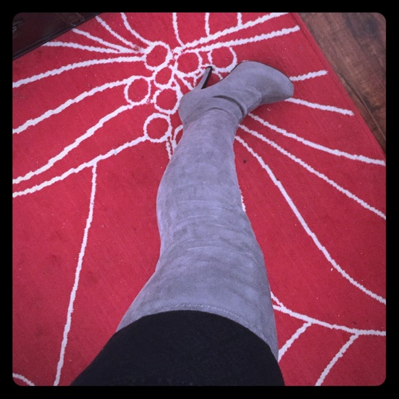Grey Thigh High Heeled Boots